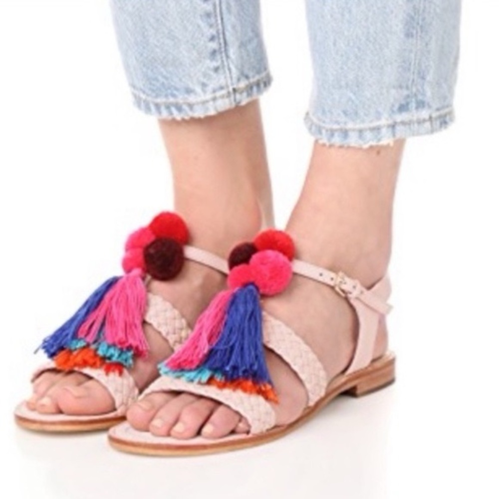 Kate Spade Sunset Woven Nappa Tassels Flat Sandals 6.5
